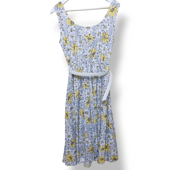 Vintage Heather Valley Dress Size 14 1970's Yellow Grey Daisy Sleeveless Button - Picture 3 of 10